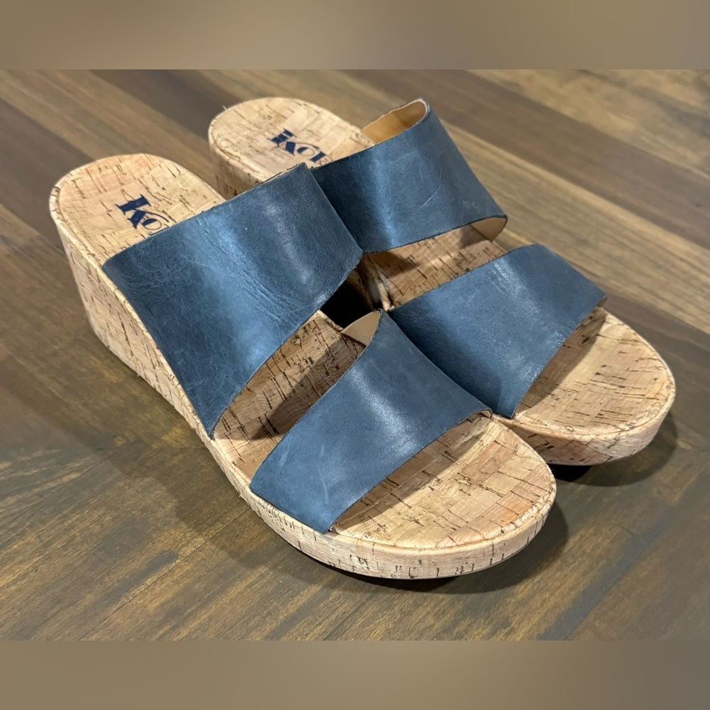 KORKS Deltona Women's 8 Gray/Blue Leather Wedge Heel Platform Sandals